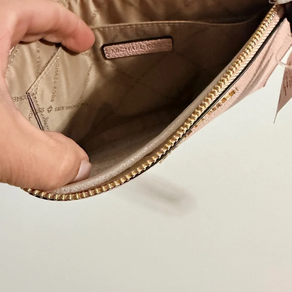 MICHAEL KORS JET SET TRAVEL XL CLUTCH WRISTLET PEBBLED LEATHER PINK BLOSSOM